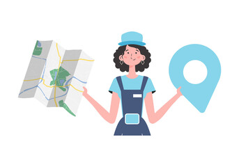 The girl is holding a map. The trendy character is depicted to the waist.   