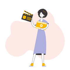 Girl blogger. The concept of social networking. Trendy style line art.    