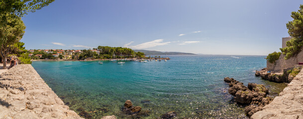 Beautiful seascape with clear waters of the Mediterranean Sea at Krk, island of Krk, Croatia (Panorama)
