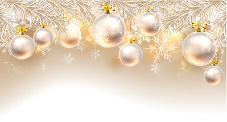 Fototapeta na wymiar Christmas Background Bauble Design White and Gold