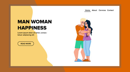 man woman happiness vector. young couple, female male together, love fun man woman happiness web flat cartoon illustration