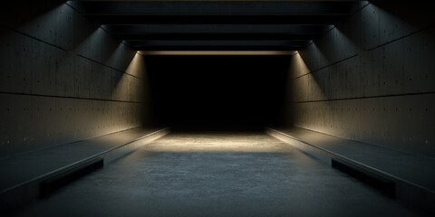 Fototapeta premium Underground Empty Stage Corridor Passage With Sun Light Shade On Concrete Cement Floor 3d Rendering