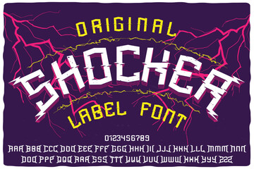 Original label font named Shocker. Original typeface for any your design like posters, t-shirts, logo, labels etc.