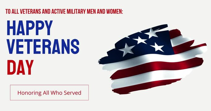 Veterans Day. Honoring all who served. November 11. Happy Veteran Day 4k HD Animation Video. American Veterans Day video. Happy Veteran Day.