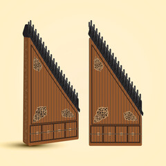 A stringed musical instrument played on the lap. Kanun. Vector illustration.