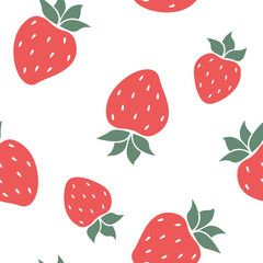 Seamless pattern - simple strawberries with leaves. Vector illustration.