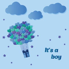 The postcard it's a boy. Baby shower. Vector illustration