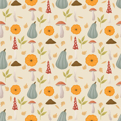 Autumn theme seamless pattern, vector art
