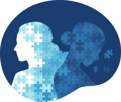 Psychotherapy or psychology support concept. Two woman different states of consciousness mind - depression and positive mental health mood. 