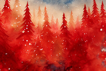 Christmas background red. Holiday christmas. Winter forest. - 529195843