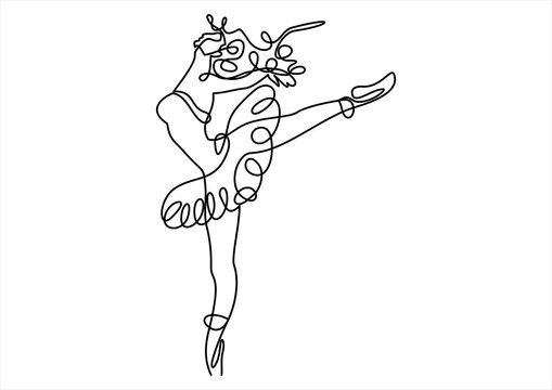 Continuous Line Art Drawing. Ballet Dancer ballerina. 