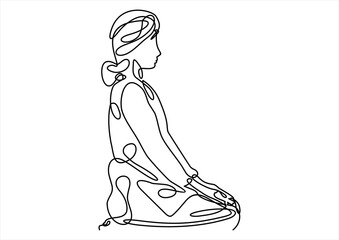 woman practicing yoga-continuous line drawing