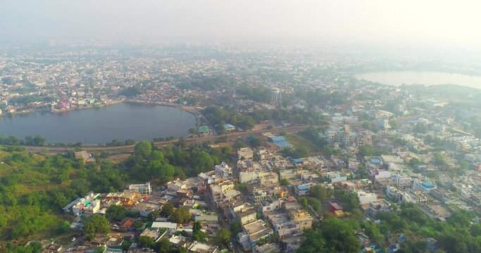 Drone shot Jabalpur city and lake