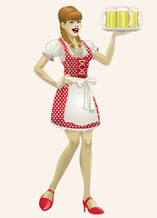 Beautiful Waitress Hold a Tray full of beers