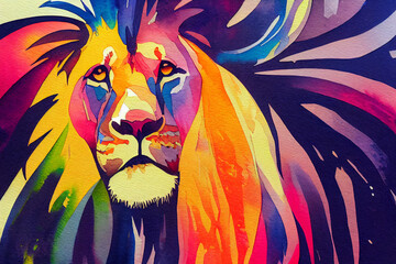 Colorful portrait. Lion. Watercolor colorful image. Digital painting. - obrazy, fototapety, plakaty
