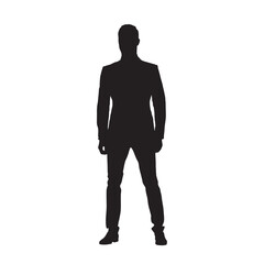 Fototapeta premium Businessman standing, isolated vector silhouette, front view. Man in suit