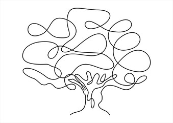 Line drawing of a tree, illustration-continuous line drawing