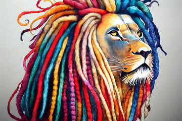 Colorful portrait. Lion. Watercolor colorful image. Digital painting. - 529197201