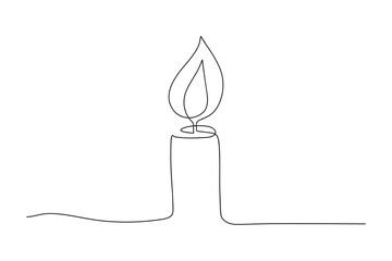 Continuous one line drawing candle burning flame. Black contour line simple minimalist graphic isolated vector illustration. Grief loss concept - obrazy, fototapety, plakaty