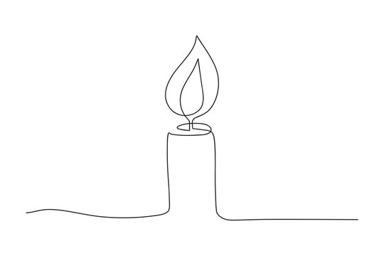 Continuous One Line Drawing Candle Burning Flame. Black Contour Line Simple Minimalist Graphic Isolated Vector Illustration. Grief Loss Concept