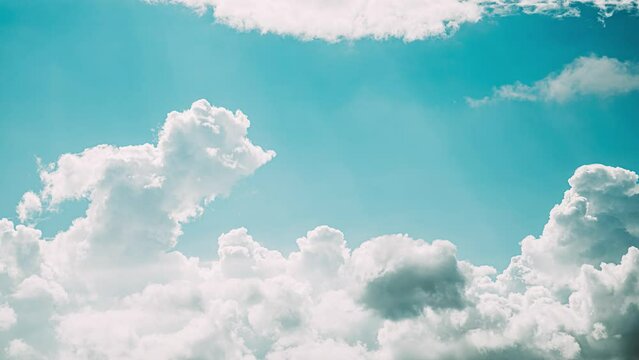 Cloudy Blue Sky With Fluffy Clouds. Natural Background. NO BIRDS. 4K Time Lapse