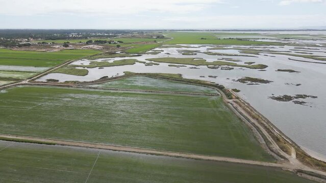 Aerial view of the lagoon at Troia Peninsula, Setubal, Portugal.