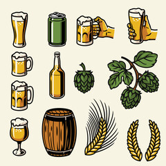 Set of Beer objects in Vintage Style