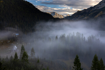 Summer Morning Mist after Night Rain Shower in Triglav National Park Slovenia - Duplje Valley
