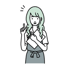 立って書類を手に持って何かひらめいたカフェ店員の女性
