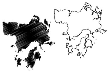 Langkawi Islands (Malaysia, Indian Ocean) map vector illustration, scribble sketch Pulau Dayang, Pulau Tuba, Timum, Pulo Tanjong Dendang, Temus Laba map