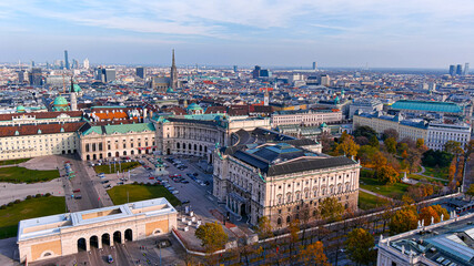 Fototapeta na wymiar Beautiful Hofburg Palace in Vienna Austria at sunset autumn day aerial view