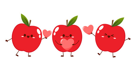 Apple cartoon. Happy apple fruit cute character mascot vector design. Apple cartoon in Valentine's day.