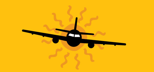 Soaring air plane line path. Take Off airplane, flight route with start point. Vector aircraft sign. Location pointer. Sun, vacation, holliday travel.Tourism. Route Concept.