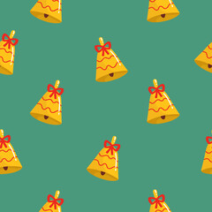 Fototapeta premium Seamless pattern christmas from bells and tapes on the background