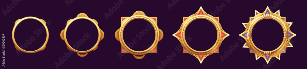 Poster game level frame. cartoon round ui avatar border kit, circle game asset icons mobile web user interf