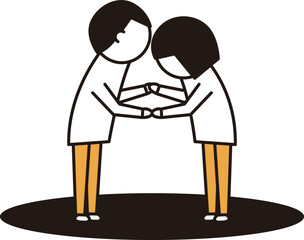 向かい合って手を取り合う男女_線画イラスト_黒と黄色