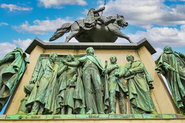 Cologne (Heumarkt), Germany - July 9. 2022: Equestrian bronze and stone monument for king William...