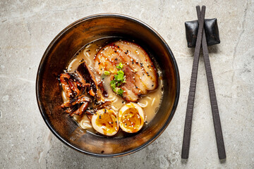 Asian noodle soup, ramen with pork