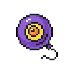 Scary monster eye balloon Halloween icon in pixel art design isolated on white background, funny spooky character vector sign symbol.