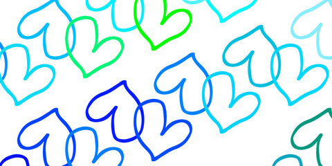 Light Blue, Green vector template with doodle hearts.