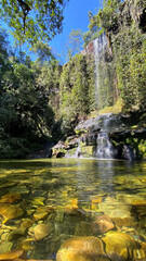 Beautiful waterfall in the Cerrado region of Brazil. Pirenopolis, Goias State, Brazil 
