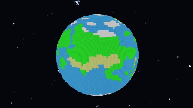 3D Low poly Planet Earth 360 turntable loop animation. View from satellite . 8 BIT cartoon stylized design. Nature, geography,  continents