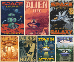 Space explorer set colorful posters