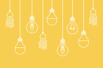 Yellow background with different types of lamps. Vector modern line illustration.
