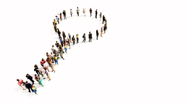 Concept or conceptual gathering of people forming an image of a magnifying glass on white background. A 3d illustration metaphor for science, research, fun, games and  exploration.