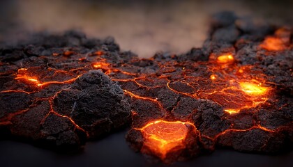 Raster illustration of fracture of the earths crust after a volcanic eruption. Magma, plasma, fire, dragon age, scorched earth, the awakening of the dragon, the element of fire. 3D rendering - obrazy, fototapety, plakaty