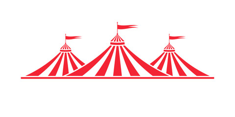 Circus tent icon or logo. Carnival, festival, fair marquee top sign. Funfair symbol. Vector illustration. © metelsky25