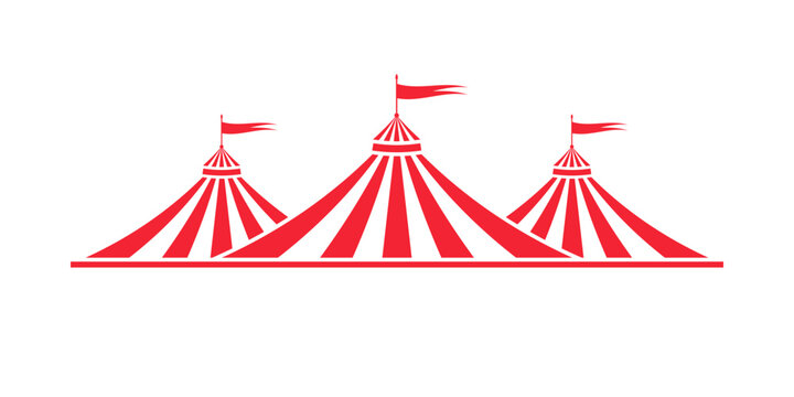 Circus tent icon or logo. Carnival, festival, fair marquee top sign. Funfair symbol. Vector illustration.