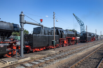 Fototapeta na wymiar steam trains at steamfestival, beekbergen, loenen, veluwe, gelderland netherlands, nostalgia, industrial heritage, historic, crane,