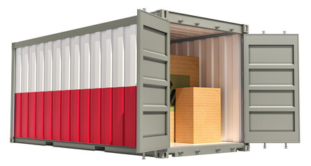 Shipping Container with Poland flag. 3D Rendering